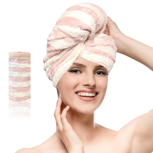 Large Microfiber Hair Towel Wrap for Women with Elastic Strap